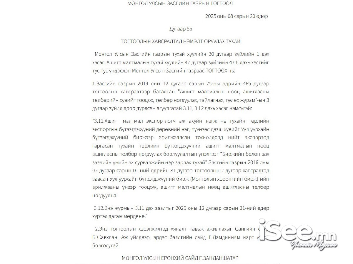 Засгийн газрын 55 дугаар тогтоол