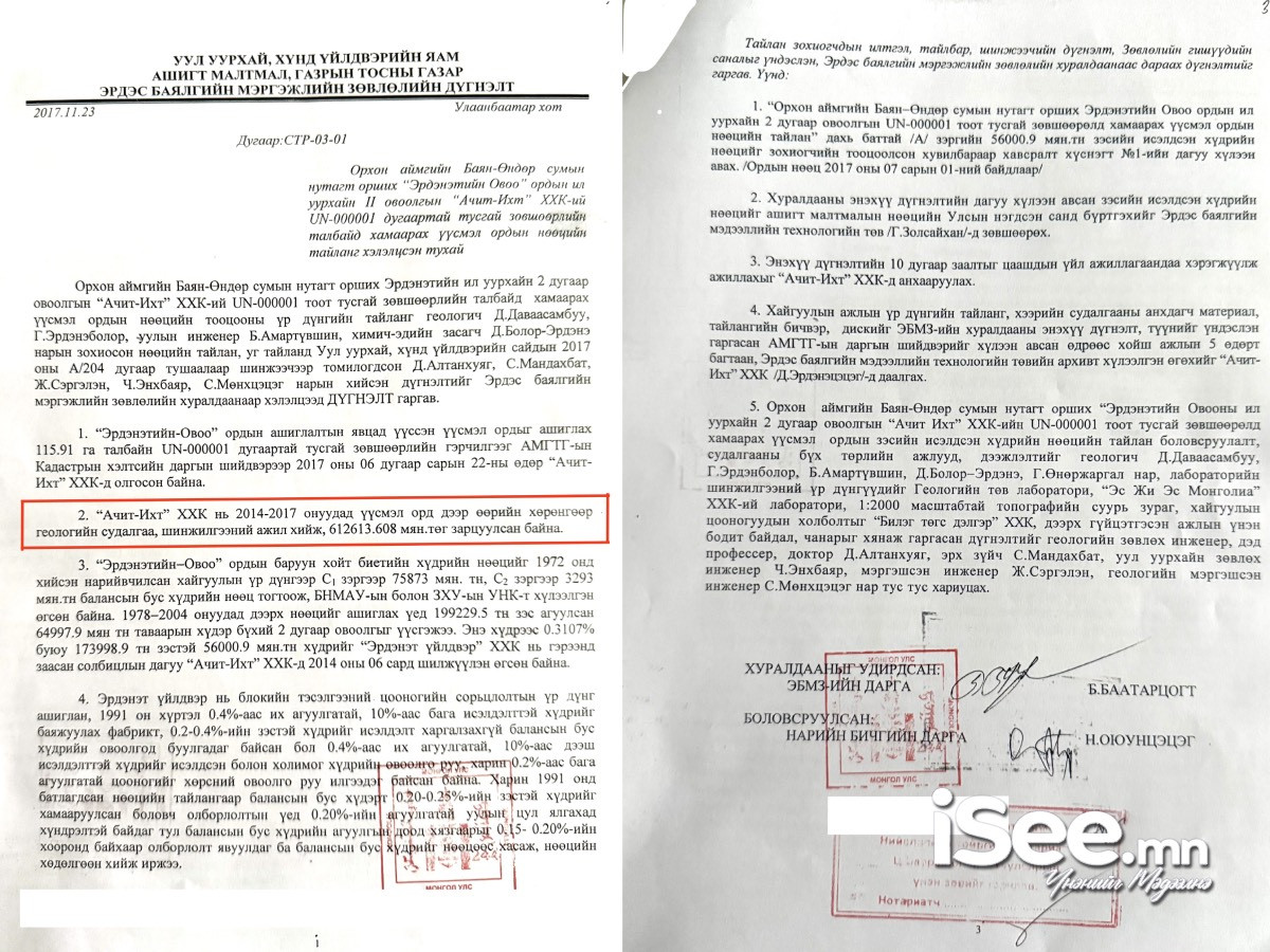 Эрдэс баялгийн мэргэжлийн зөвлөлийн дүгнэлт