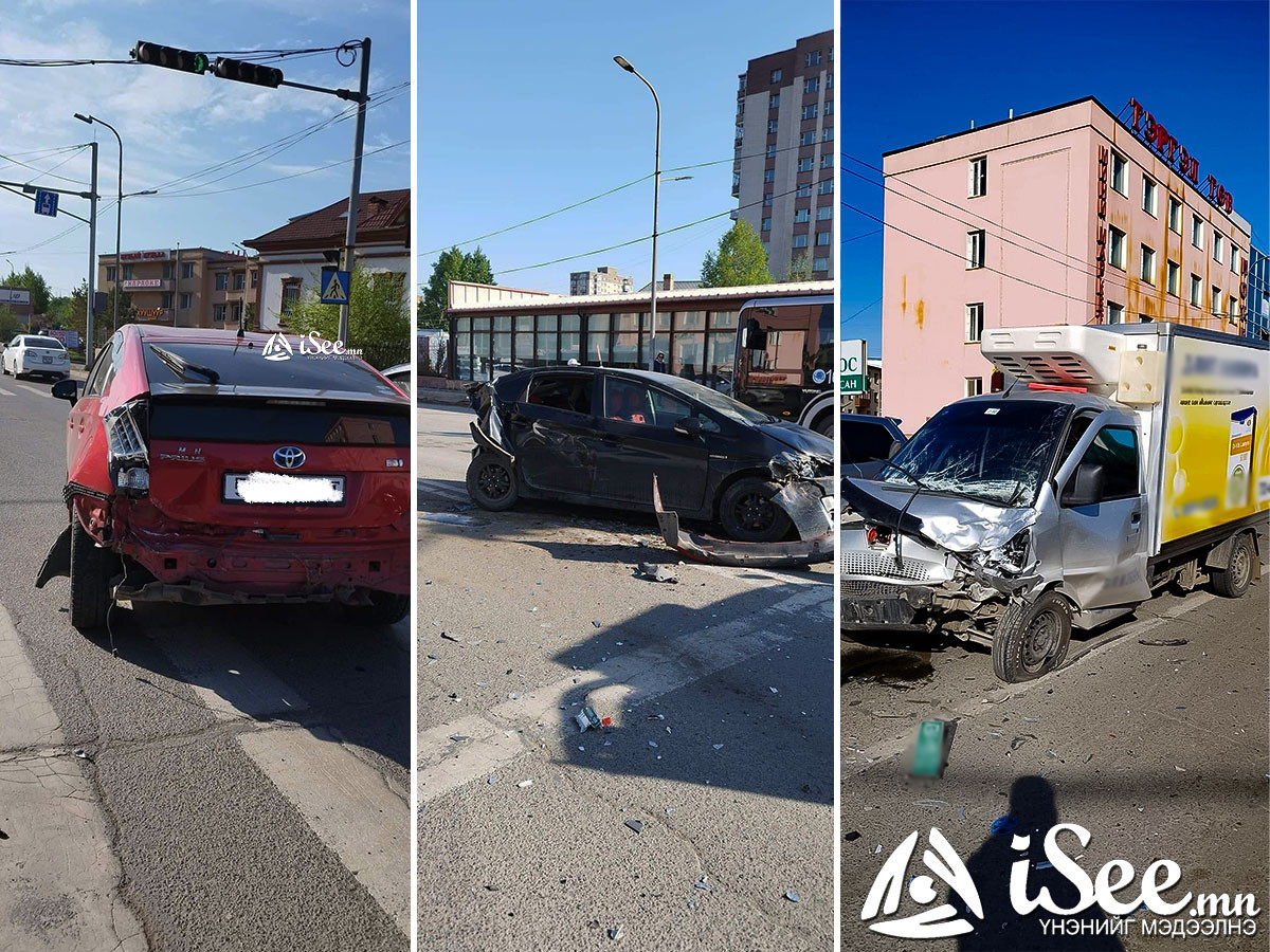 Уулзвар дээр зогсож байсан автомашинуудын араас түгээлтийн машин мөргөсөн осол гарч, 4-5 хүн эмнэлэгт хүргэгджээ