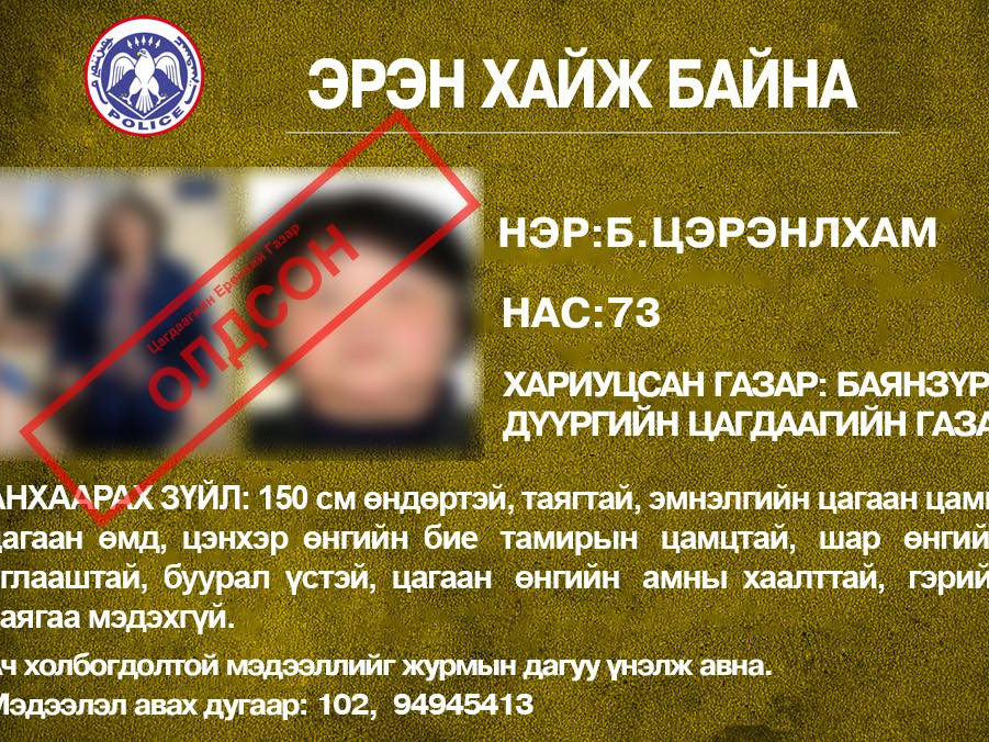 Хоёрдугаар эмнэлгээс гараад сураггүй болсон 73 настай эмэгтэйг эсэн мэнд олжээ