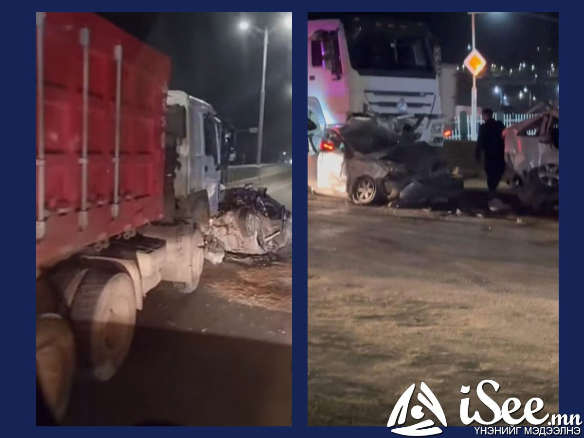 ВИДЕО: Хоёр ачааны автомашины дунд суудлын автомашин хавчуулагдсан ослын улмаас нэг иргэн амиа алджээ