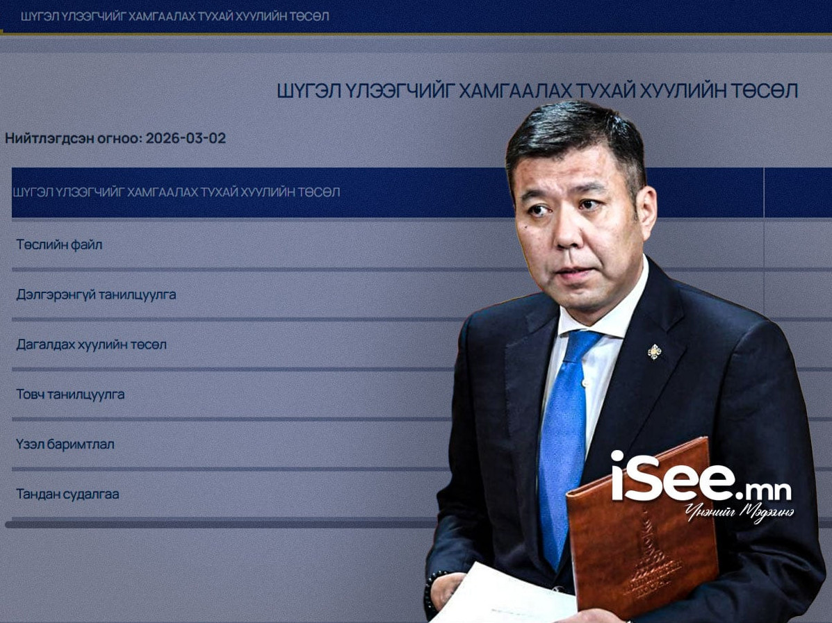 ТАНИЛЦ: “Матаачдын” хууль хэмээн 2021 онд  УИХ-аар дэмжигдээгүй “Шүгэл үлээгчийг хамгаалах тухай” хуулийн төслийг ХЗДХЯ, АТГ дахин боловсруулж, УИХ-д өргөн барилаа