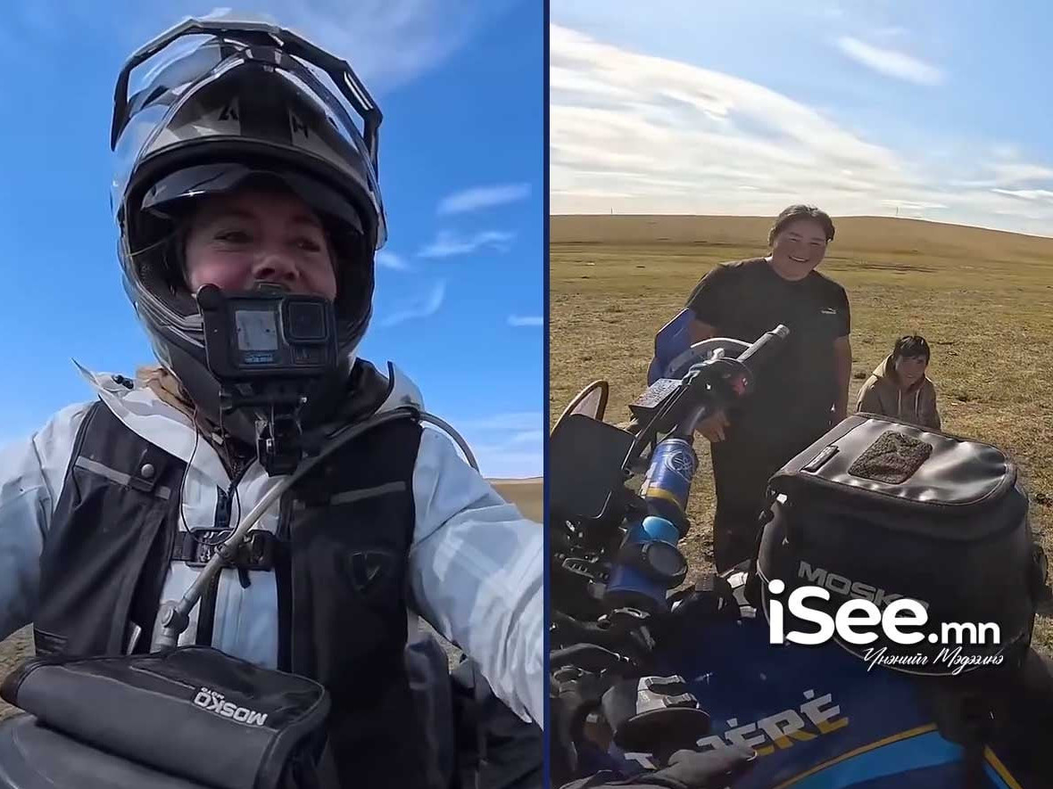 ВИДЕО: Дэлхийг тойрон аялж буй эмэгтэйн мотоциклийн дугуй хагарч,  малчин хос тусалжээ