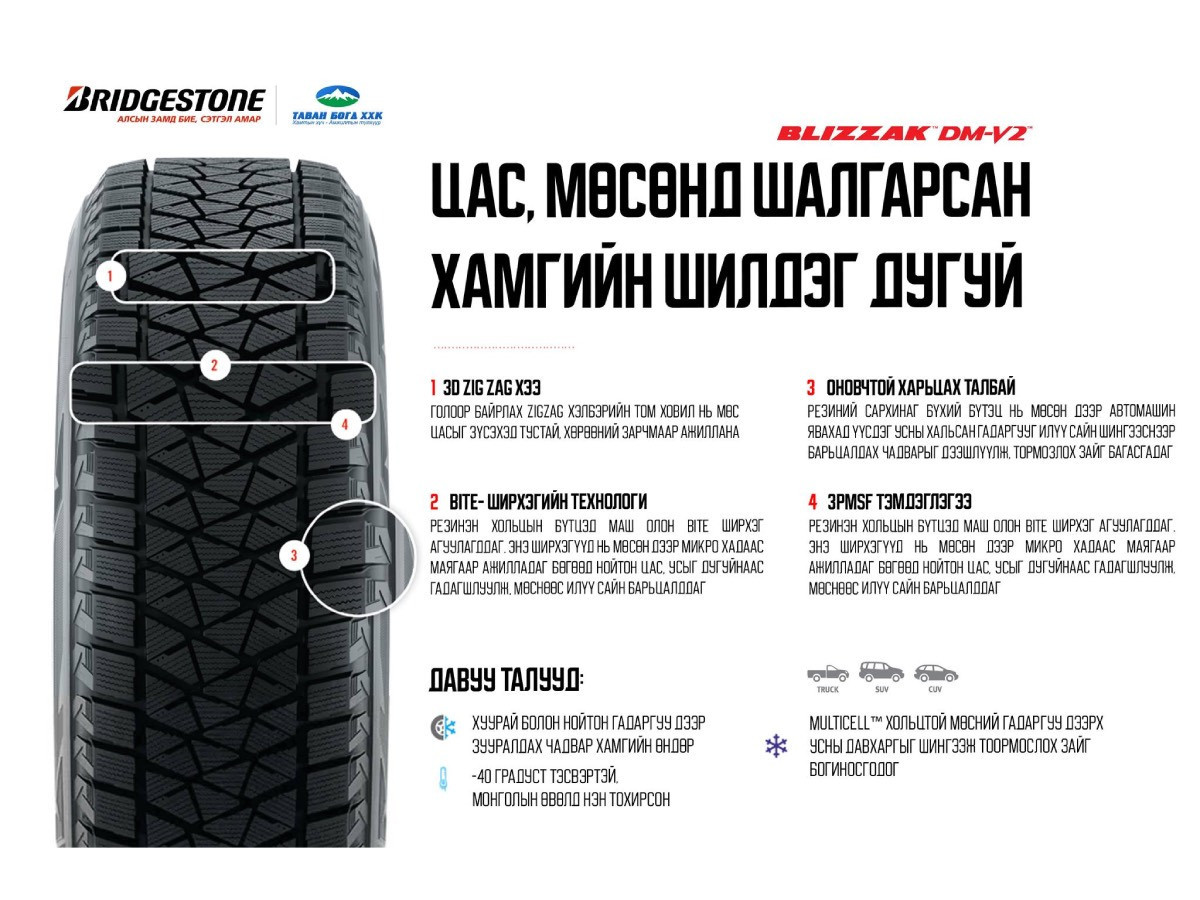 Таван Богд ХХК дэлхийн №1 өвлийн дугуй Bridgestone Blizzak-г борлуулж байна